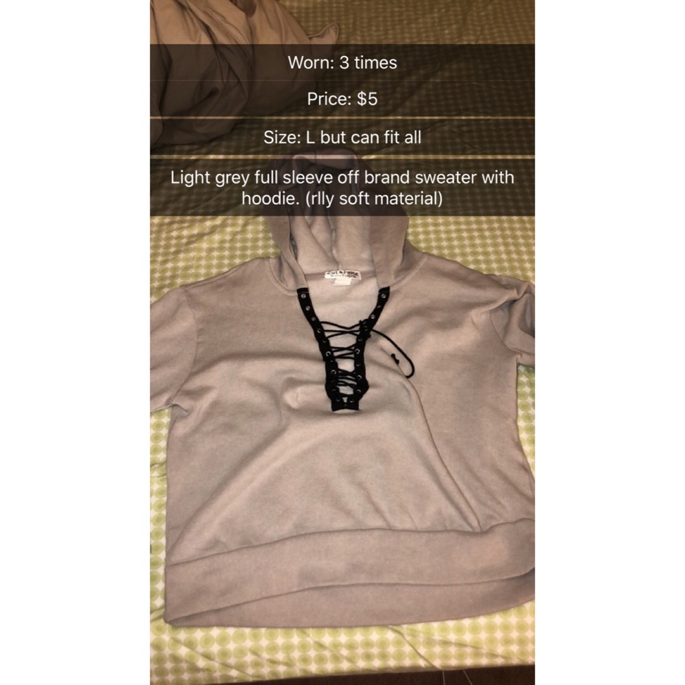 Gray tie in the front sweater with hoodie